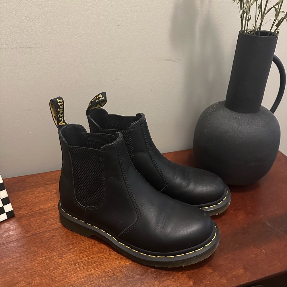 Dr. Martens Black Ankle Boots with Yellow Stitching